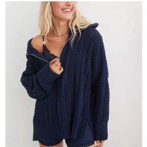 Navy Cable Knit Sweater - fits oversized